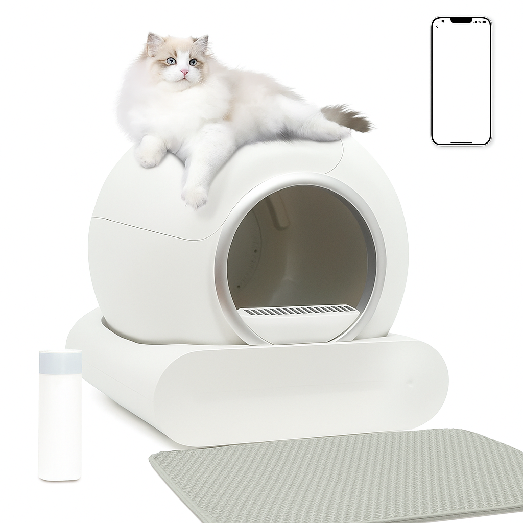 as-301cl 65l self-cleaning smart cat litter box with trash bag & litter mat – app control