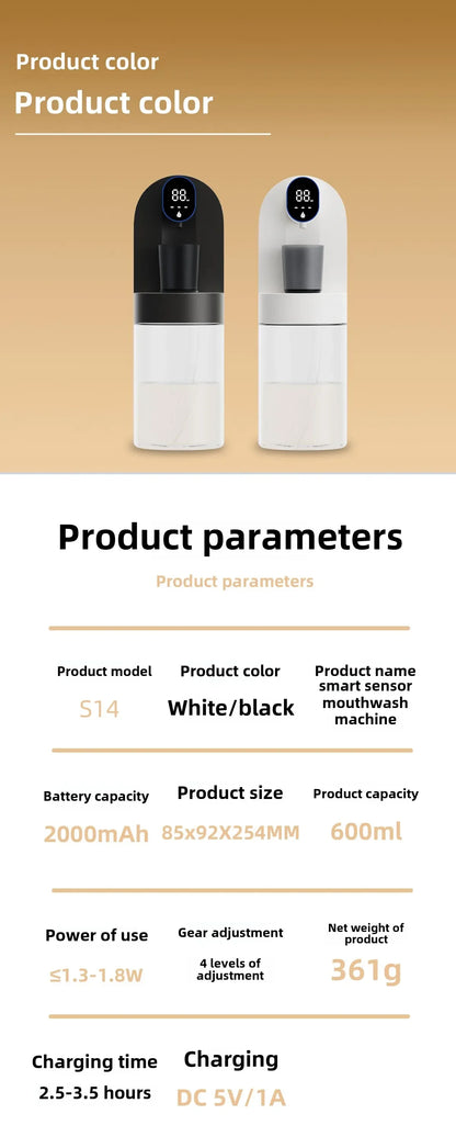 Smart AS-600MD 600ml Mouthwash Dispenser – Wall Mounted with Magnetic Induction & Auto-Cleaning