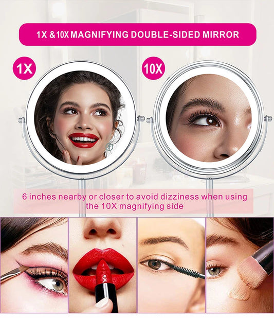AS-004MM 8" 10X Magnifying LED Makeup Mirror – Double-Sided with 3-Colour Light &amp; USB Charging