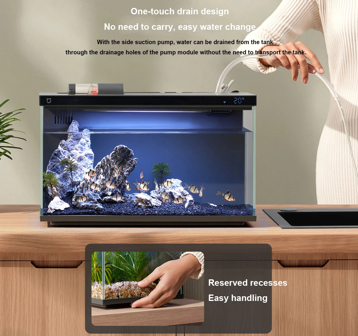 as-100ft smart aquarium – 20l wifi-controlled fish tank with auto feeder & smart led lighting