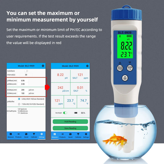 AS-002SM Digital Smart Bluetooth Seawater Salinity Meter – 0.1–200ppt Salt Tester for Aquarium, Pool &amp; Aquaculture