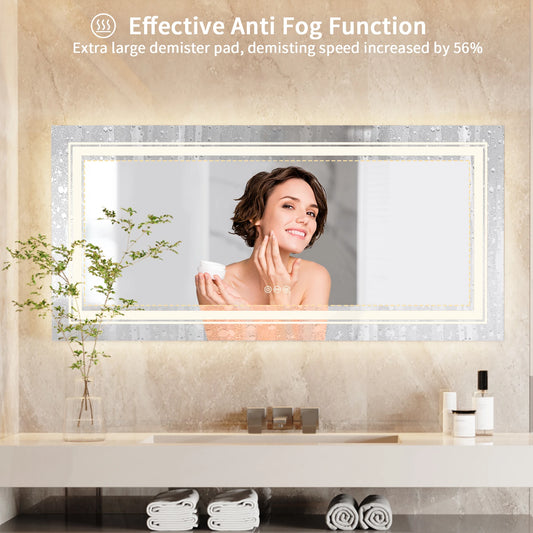 AS-118JM Large Illuminated LED Bathroom Mirror | Front & Backlit, Touch Anti-Fog, Wall Mounted Vanity Mirror