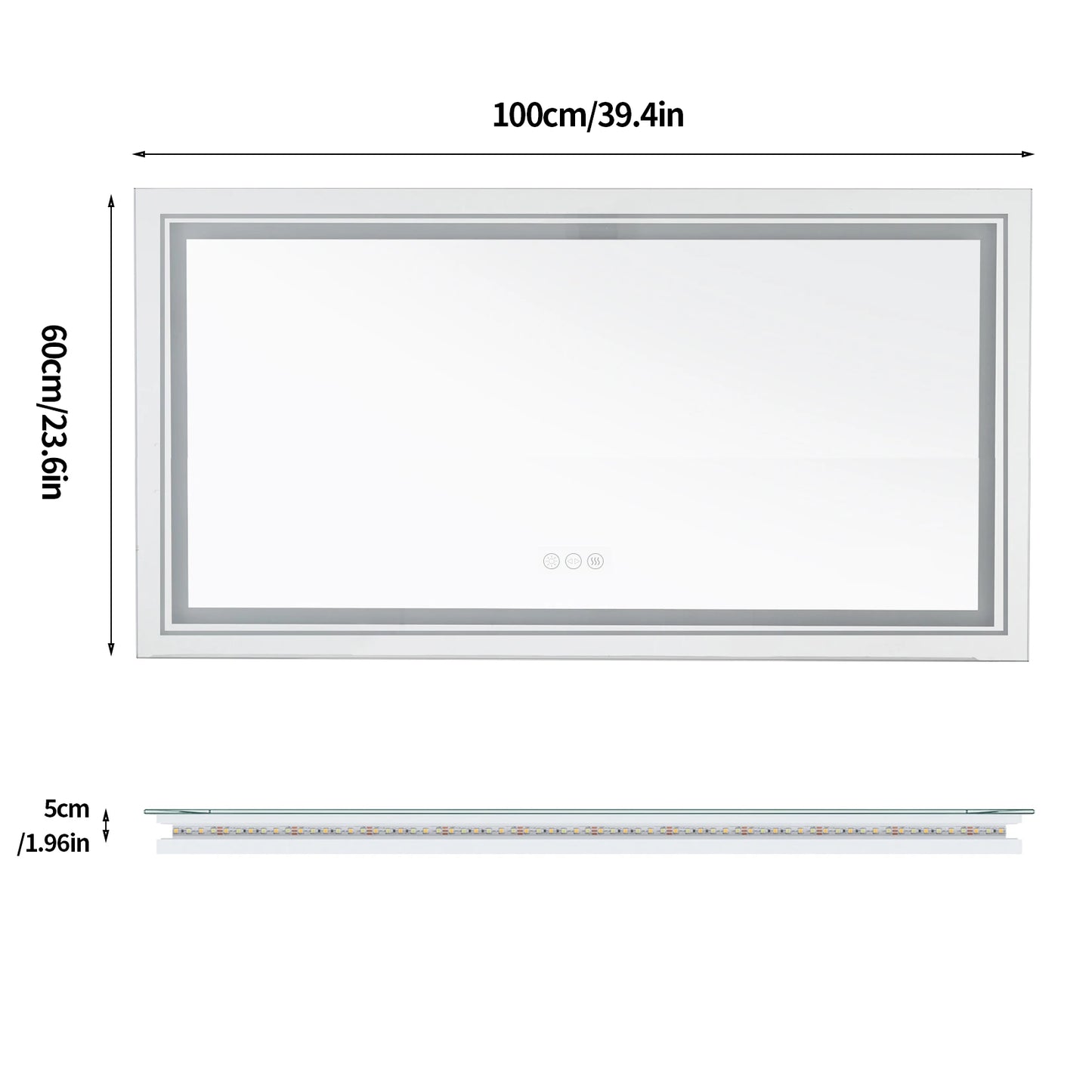 as-118jm large illuminated led bathroom mirror, front & backlit, touch anti-fog, wall mounted vanity mirror