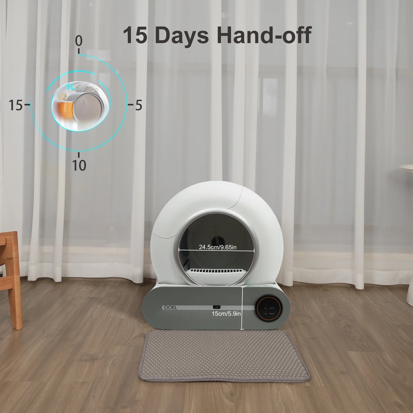 as-301cl 65l self-cleaning smart cat litter box with trash bag & litter mat – app control