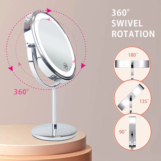 AS-004MM 8" 10X Magnifying LED Makeup Mirror – Double-Sided with 3-Colour Light &amp; USB Charging