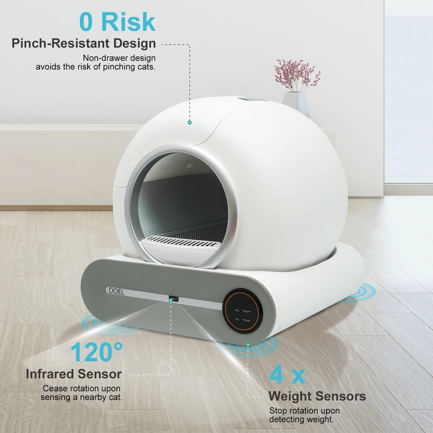 as-301cl 65l self-cleaning smart cat litter box with trash bag & litter mat – app control
