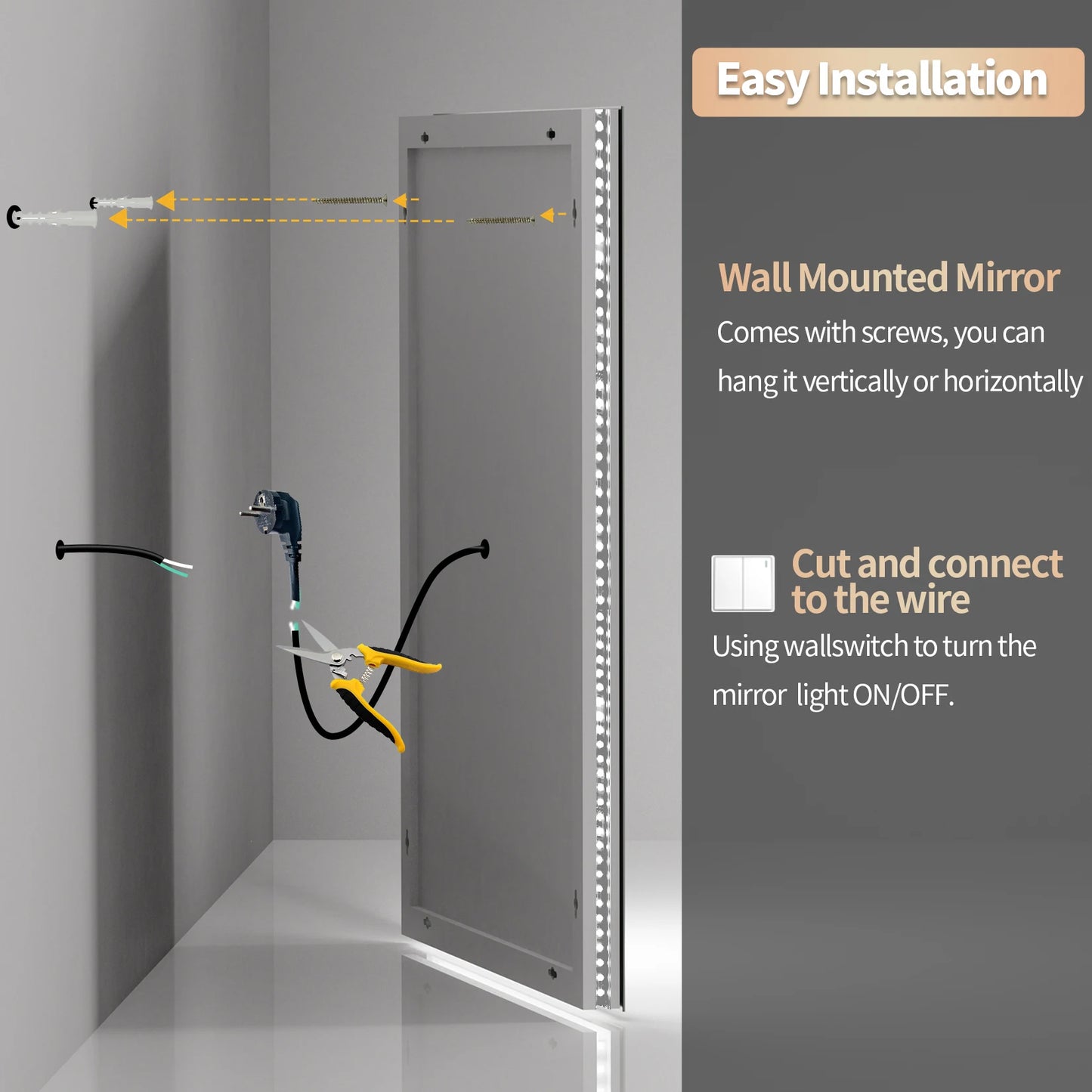 as-118jm large illuminated led bathroom mirror, front & backlit, touch anti-fog, wall mounted vanity mirror