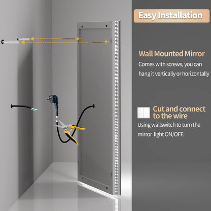 AS-118JM Large Illuminated LED Bathroom Mirror, Front & Backlit, Touch Anti-Fog, Wall Mounted Vanity Mirror