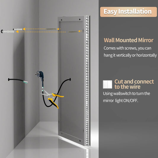 AS-118JM Large Illuminated LED Bathroom Mirror | Front & Backlit, Touch Anti-Fog, Wall Mounted Vanity Mirror