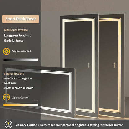 AS-118JM Large Illuminated LED Bathroom Mirror, Front & Backlit, Touch Anti-Fog, Wall Mounted Vanity Mirror