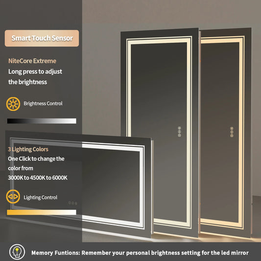 AS-118JM Large Illuminated LED Bathroom Mirror | Front & Backlit, Touch Anti-Fog, Wall Mounted Vanity Mirror