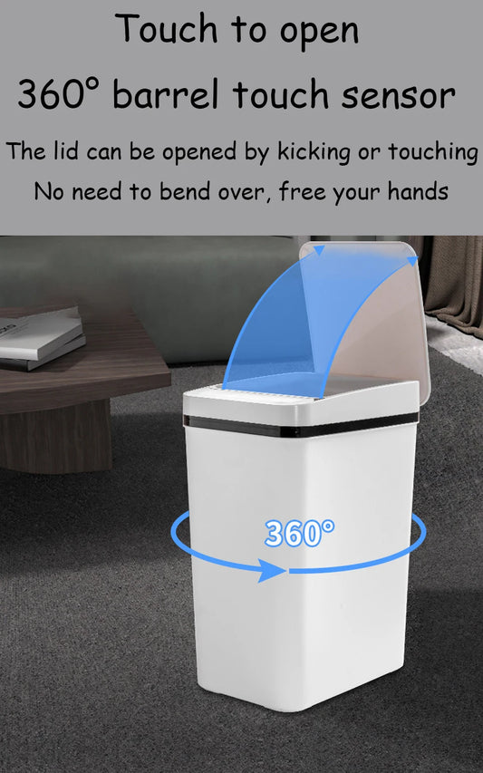 AS-122TB 12L Touchless Smart Trash Can, Motion Sensor, Automatic Lid, Slim Design for Bathroom, Kitchen & Bedroom