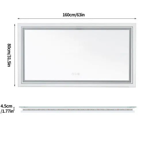 AS-118JM Large Illuminated LED Bathroom Mirror | Front & Backlit, Touch Anti-Fog, Wall Mounted Vanity Mirror