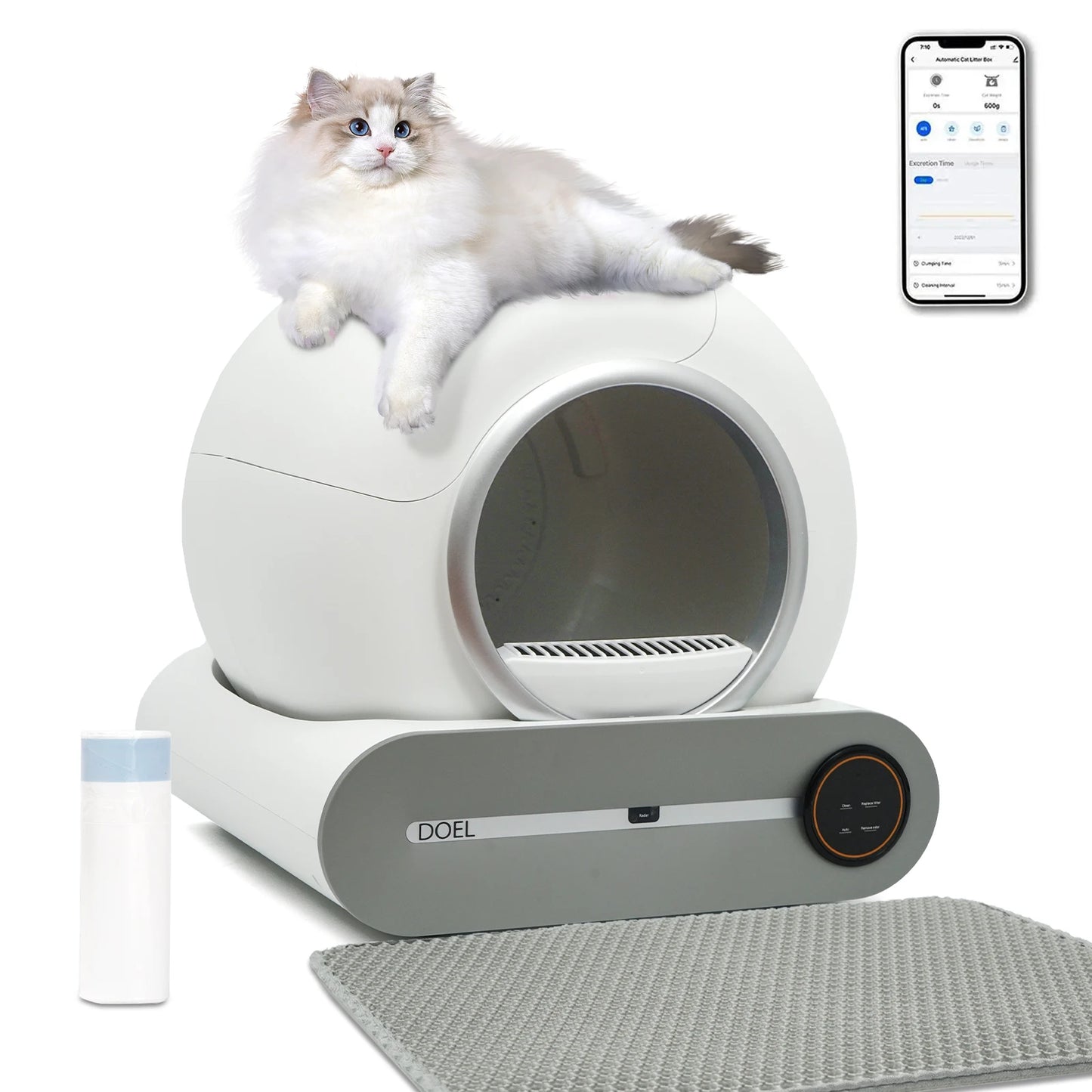 as-301cl 65l self-cleaning smart cat litter box with trash bag & litter mat – app control