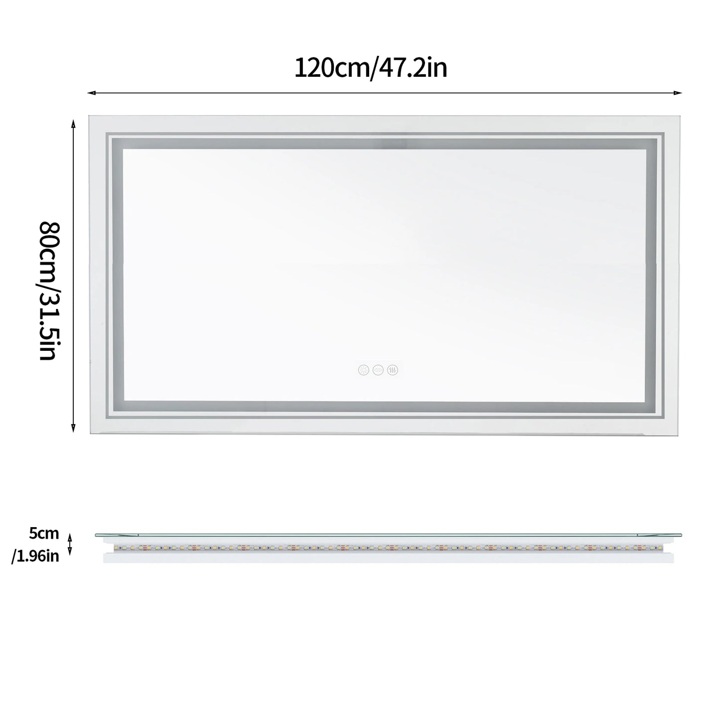 as-118jm large illuminated led bathroom mirror, front & backlit, touch anti-fog, wall mounted vanity mirror