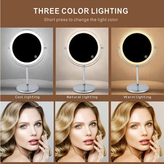 AS-004MM 8" 10X Magnifying LED Makeup Mirror – Double-Sided with 3-Colour Light &amp; USB Charging