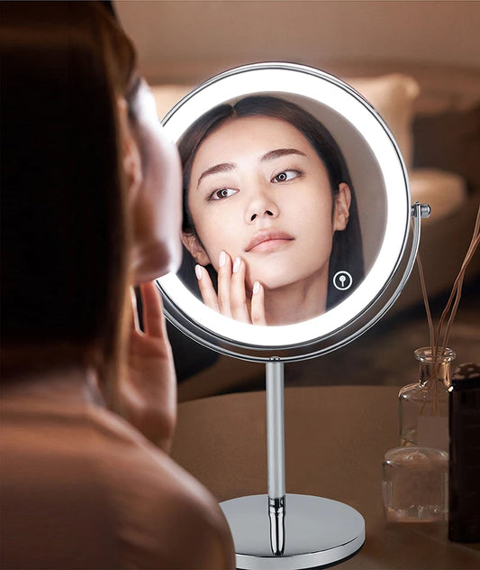 AS-004MM 8" 10X Magnifying LED Makeup Mirror – Double-Sided with 3-Colour Light &amp; USB Charging