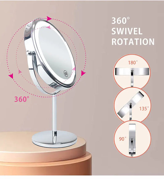 AS-004MM 8" 10X Magnifying LED Makeup Mirror – Double-Sided with 3-Colour Light &amp; USB Charging