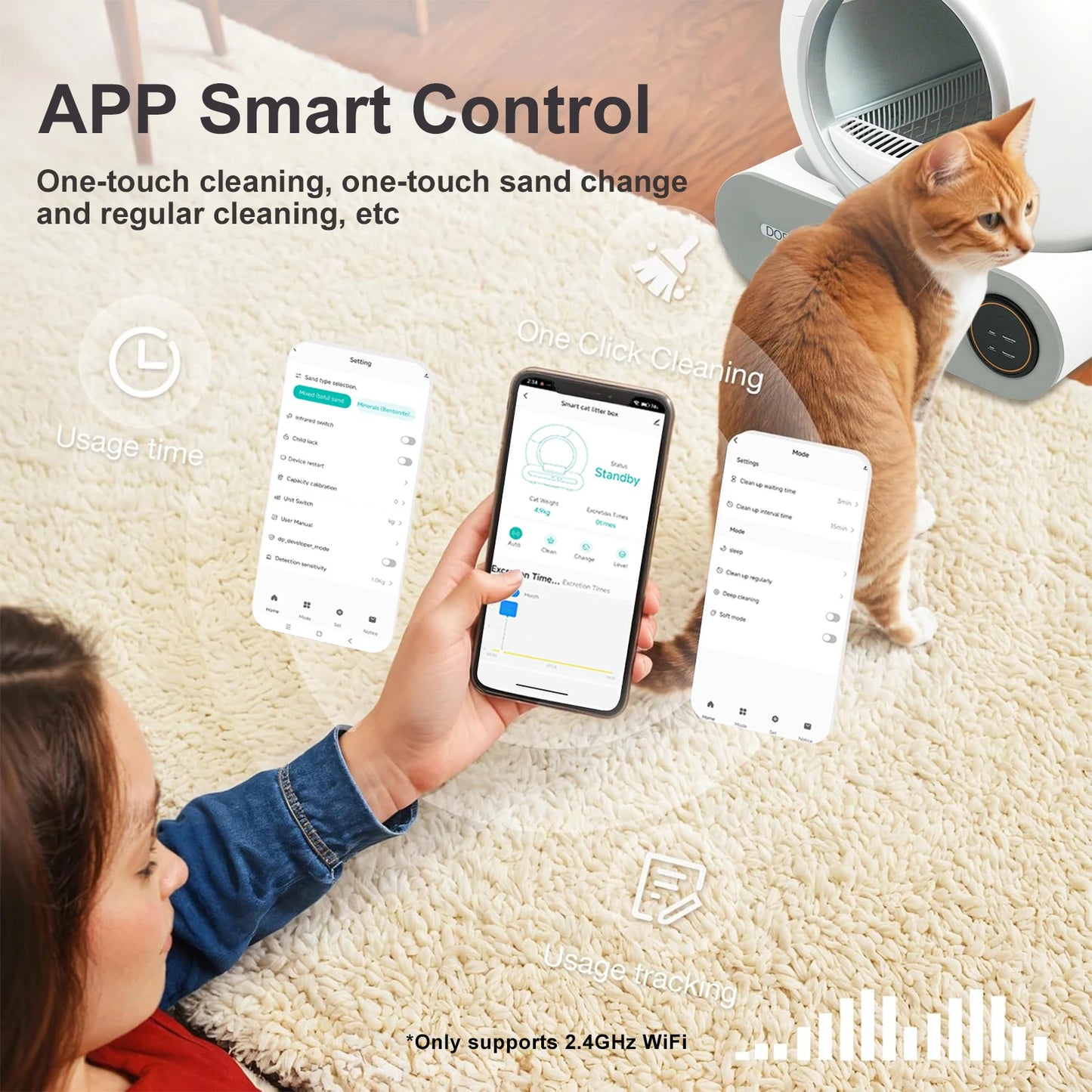 as-301cl 65l self-cleaning smart cat litter box with trash bag & litter mat – app control