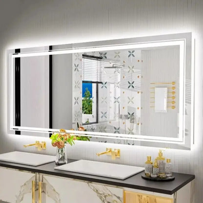 AS-118JM Large Illuminated LED Bathroom Mirror, Front & Backlit, Touch Anti-Fog, Wall Mounted Vanity Mirror