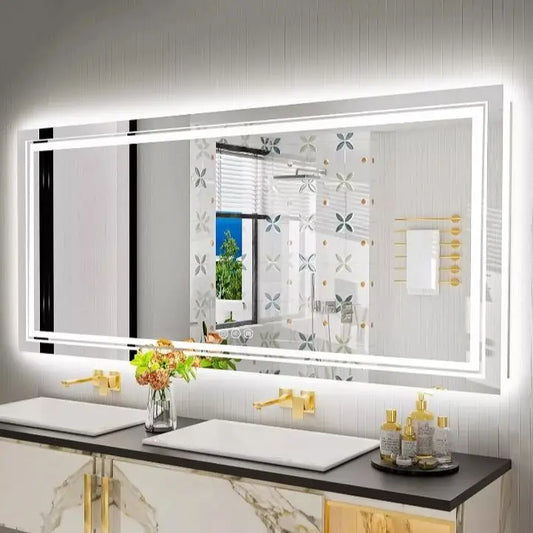 AS-118JM Large Illuminated LED Bathroom Mirror | Front & Backlit, Touch Anti-Fog, Wall Mounted Vanity Mirror