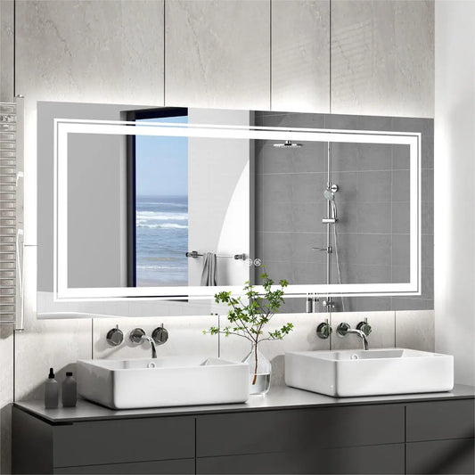 AS-118JM Large Illuminated LED Bathroom Mirror | Front & Backlit, Touch Anti-Fog, Wall Mounted Vanity Mirror