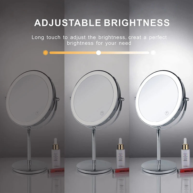 as-004mm 8" 10x magnifying led makeup mirror – double-sided with 3-colour light &amp; usb charging
