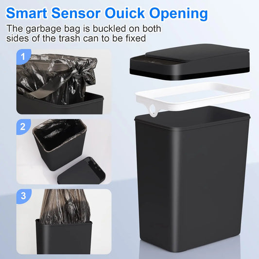 AS-122TB 12L Touchless Smart Trash Can, Motion Sensor, Automatic Lid, Slim Design for Bathroom, Kitchen & Bedroom