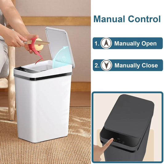 AS-122TB 12L Touchless Smart Trash Can, Motion Sensor, Automatic Lid, Slim Design for Bathroom, Kitchen & Bedroom