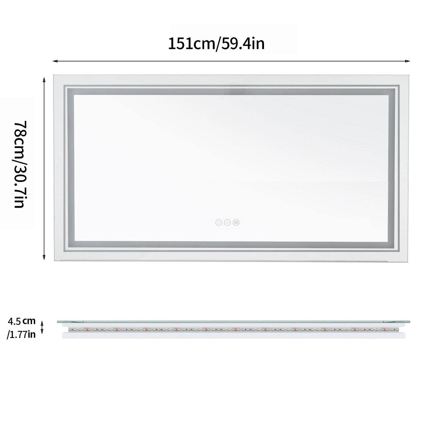 as-118jm large illuminated led bathroom mirror, front & backlit, touch anti-fog, wall mounted vanity mirror