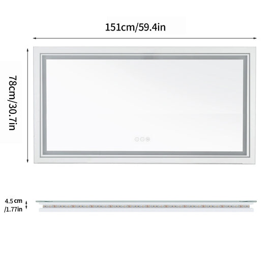 AS-118JM Large Illuminated LED Bathroom Mirror | Front & Backlit, Touch Anti-Fog, Wall Mounted Vanity Mirror