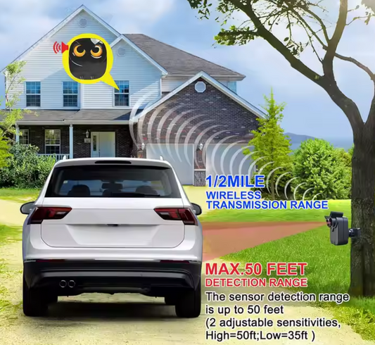 AS-808DA Long Range Wireless Driveway Alarm – Weather Resistant Motion Sensor; Detector – 1 Receiver + 1 Solar-Powered Sensor
