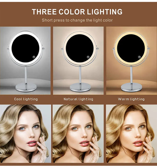 AS-004MM 8" 10X Magnifying LED Makeup Mirror – Double-Sided with 3-Colour Light &amp; USB Charging