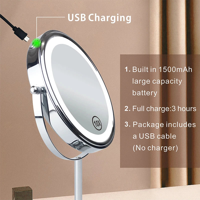 as-004mm 8" 10x magnifying led makeup mirror – double-sided with 3-colour light &amp; usb charging