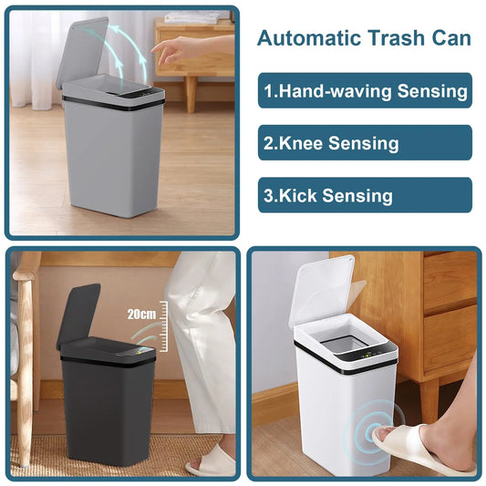 AS-122TB 12L Touchless Smart Trash Can, Motion Sensor, Automatic Lid, Slim Design for Bathroom, Kitchen & Bedroom
