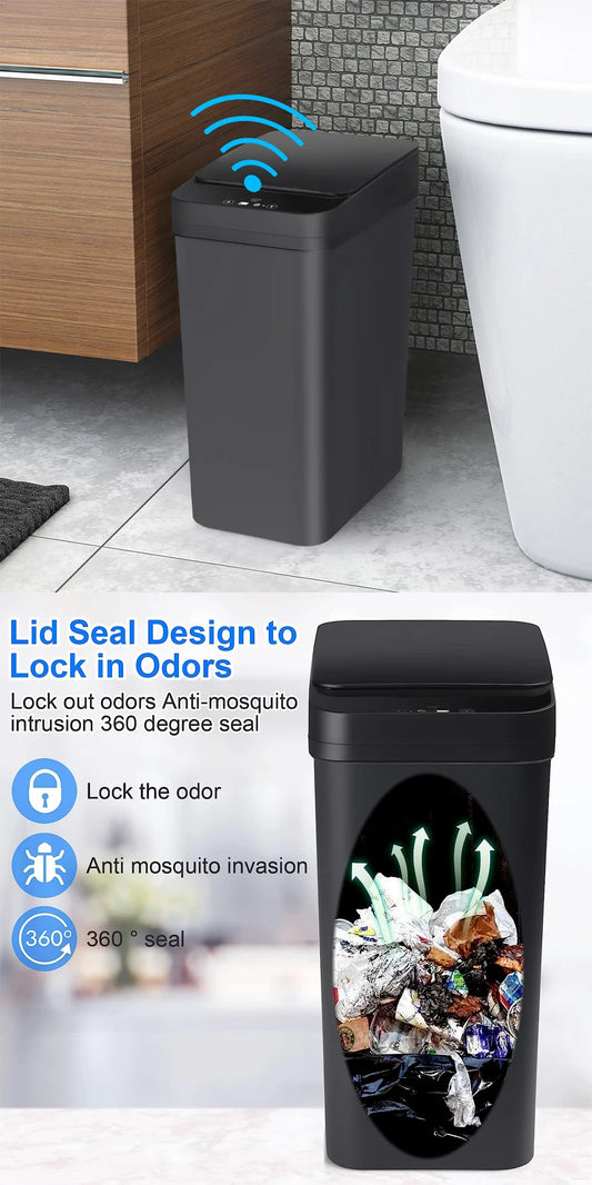 AS-122TB 12L Touchless Smart Trash Can, Motion Sensor, Automatic Lid, Slim Design for Bathroom, Kitchen & Bedroom
