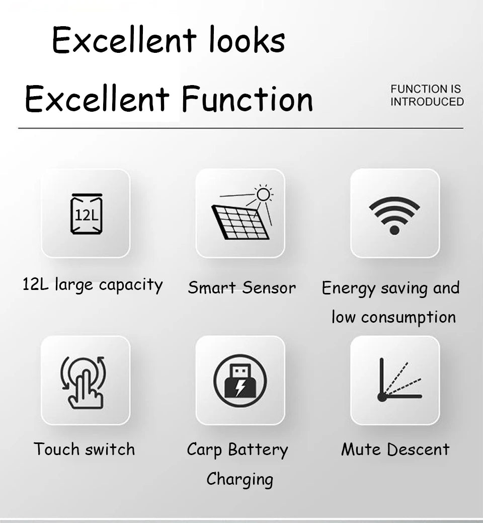 as-122tb 12l touchless smart trash can, motion sensor, automatic lid, slim design for bathroom, kitchen & bedroom