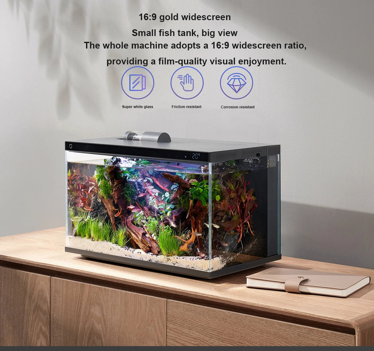 as-100ft smart aquarium – 20l wifi-controlled fish tank with auto feeder & smart led lighting