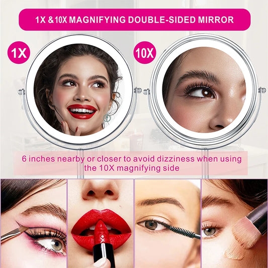 AS-004MM 8" 10X Magnifying LED Makeup Mirror – Double-Sided with 3-Colour Light &amp; USB Charging