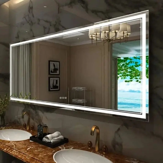 AS-118JM Large Illuminated LED Bathroom Mirror | Front & Backlit, Touch Anti-Fog, Wall Mounted Vanity Mirror