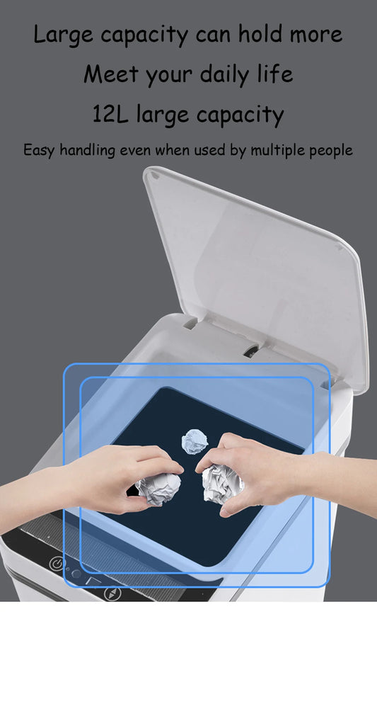 AS-122TB 12L Touchless Smart Trash Can, Motion Sensor, Automatic Lid, Slim Design for Bathroom, Kitchen & Bedroom